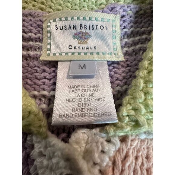 Susan Bristol Women's Spring Floral Knit Sweater Vest Pastel Purple Peach Medium - Picture 8 of 8